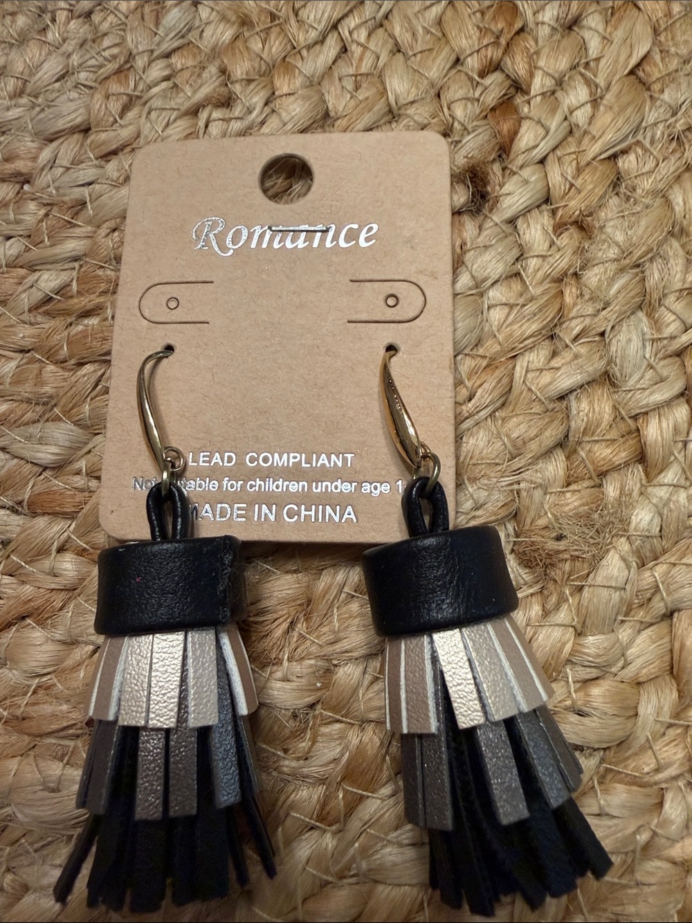 Black and Metallic Tassel Drop Earrings